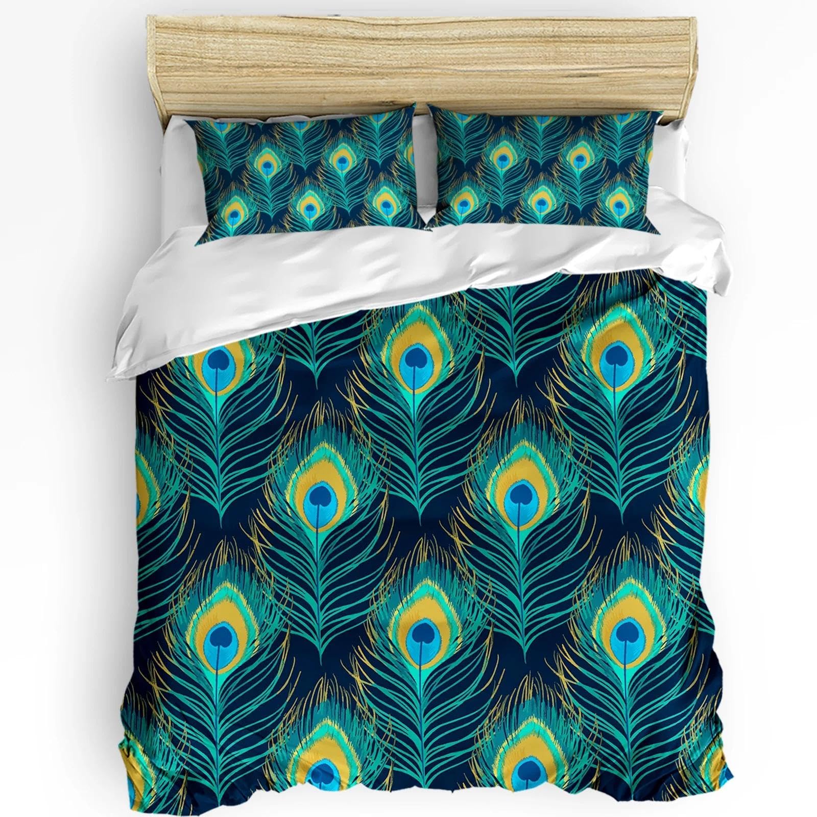 Housse de couette cyan plume de paon ensemble de literie 135x200cm