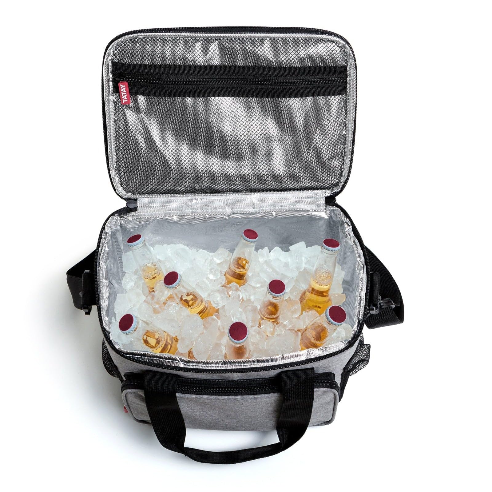 TATAY Torba Termiczna, Urban Food Picnic 11 L, 28,5x21x24 cm | Torba Termiczna | Potrójna Izolacja | Półsztywny Design | 4 Kieszenie | Odpinany Pasek na Ramię | Wzór Jeans, Szary