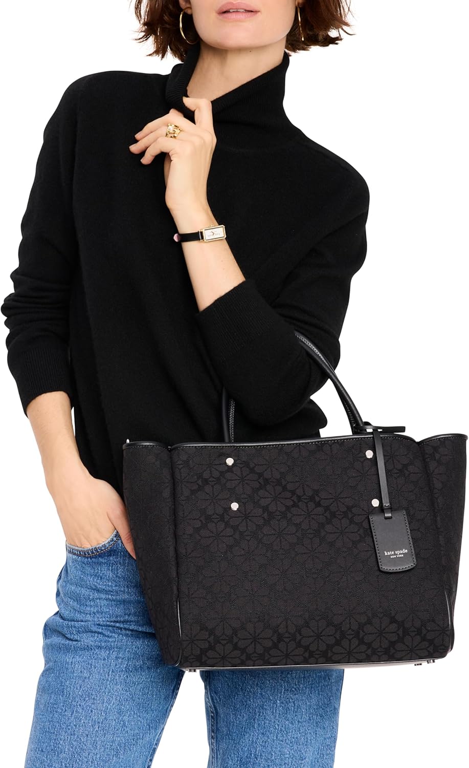 kate spade new york Spade Flower Jacquard Spade Flower Jacquard Medium Everything Tote, Black Multi - Image 4