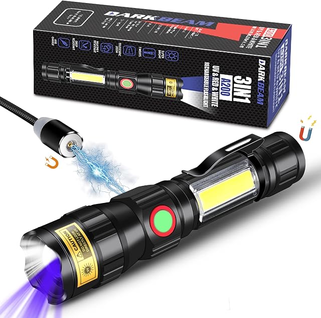 DBSOOSC UV 365nm Flashlight Rechargeable Torch, Wood's lamp 3 in 1 Black Light Flashlights, Super Bright Pocket-Sized T6 LED with Clip, Water Resistant, Pet Clothing Detection/Emergency/Camping