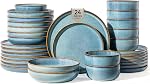 GBHOME Ceramic Dinnerware Sets for 8, 24 Pieces Stoneware Plates and Bowls Sets, Scratch Resistant Dishes, Dishwasher & Microwave Safe, Reactive Glaze-Pearl White