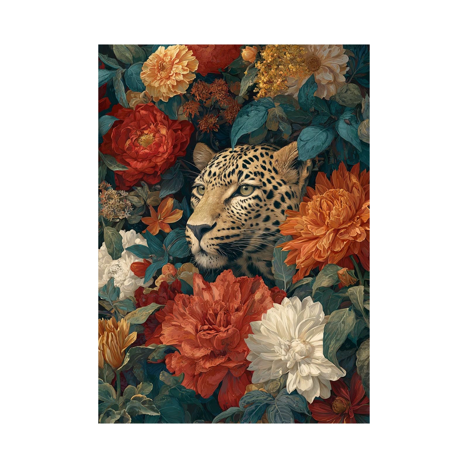 TERUEA Creature Print, Animal Canvas Wall Art, Hunting Pictures, Leopard Vintage Floral Jungle Animal (Orange)-80x120cm Unframed
