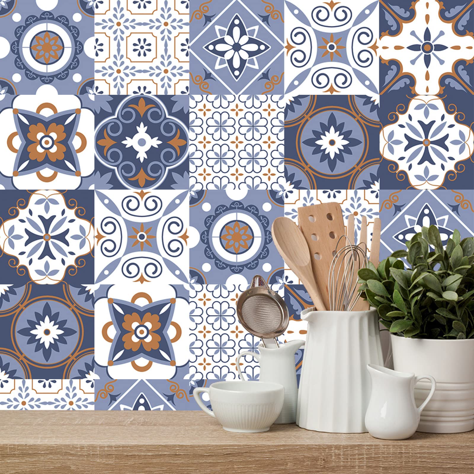 Naklejki imitujące płytki mozaikowe, PVC Tile Stickers Peel And Stick Oil Blue 10-30cm 10/20/30 pcs(30cm x 30cm*30PCS)