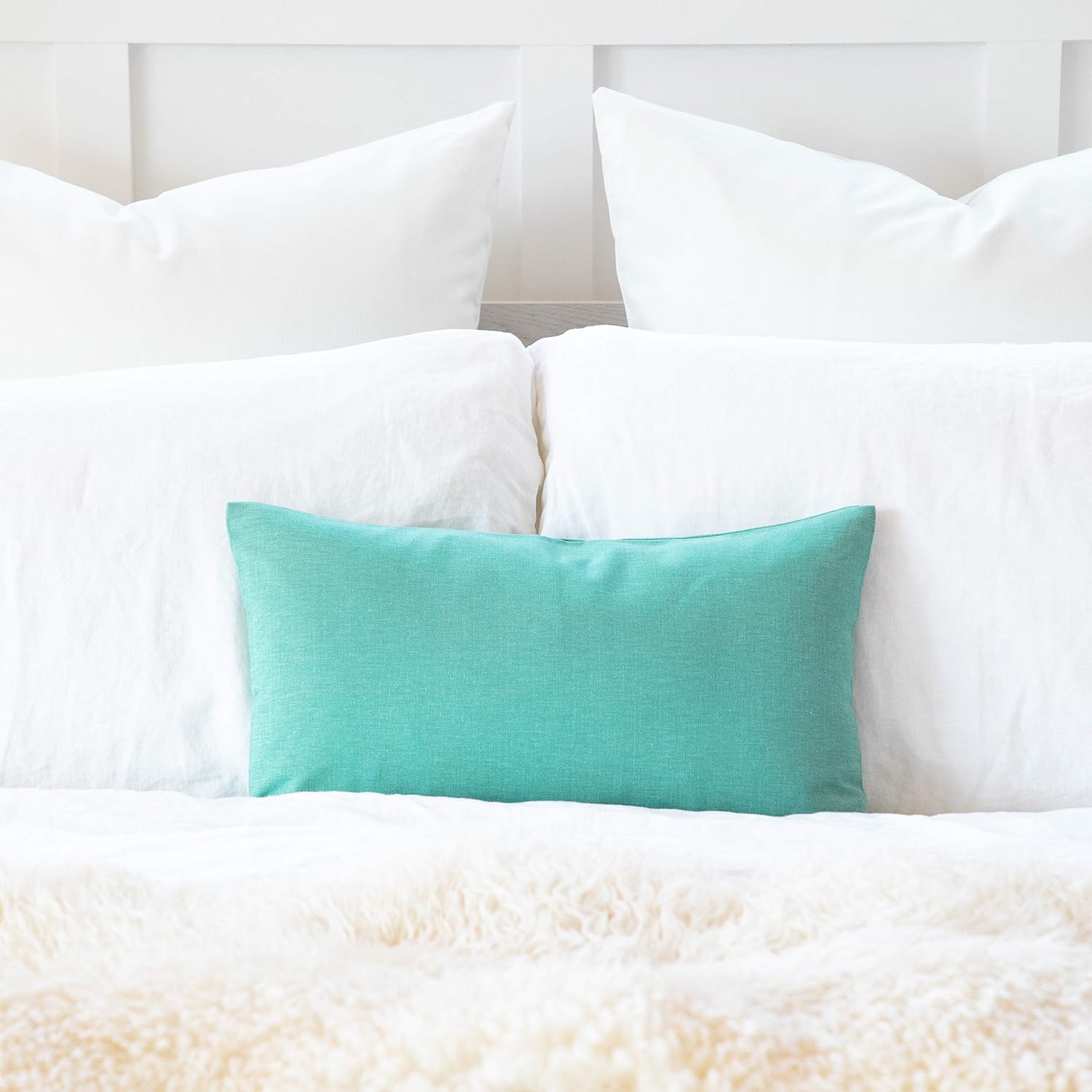 Decorative Accent Throw Pillow Cushion Cover | Solid Toss Sham Pillowcase for Sofa Couch Floor Bedroom Car I Premium Quality Durable 100% Cotton Fabric (Sea Foam Green, 12"x20")