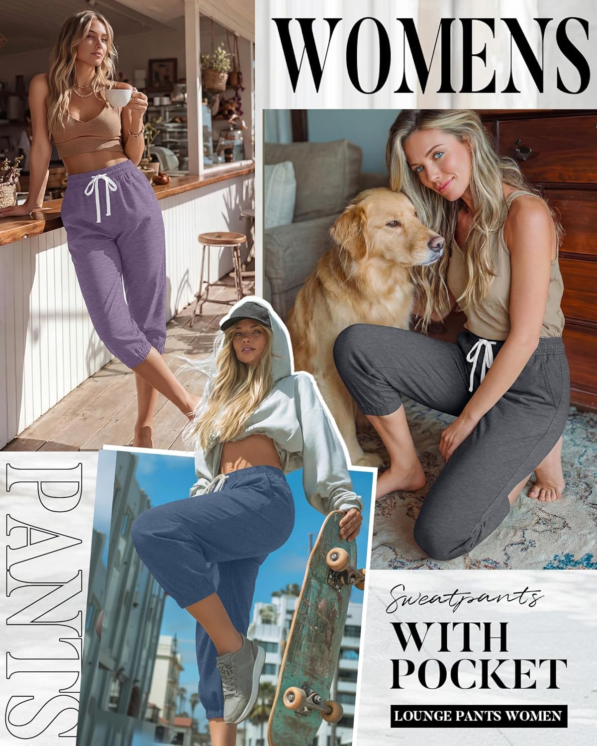 Ficerd 3 Pcs Women's Capri Sweatpants Joggers Summer Casual Sports Cropped Lounge Pants High Waisted Athletic with Pockets - Image 5