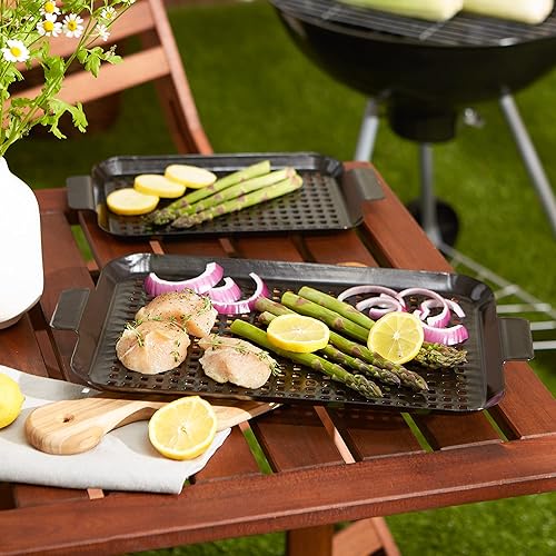 Miniatura 4 de RSVP International Bandeja de barbacoa de acero recubierto de porcelana, accesorios para asar al aire libre para cocinar pescado y verduras, apto