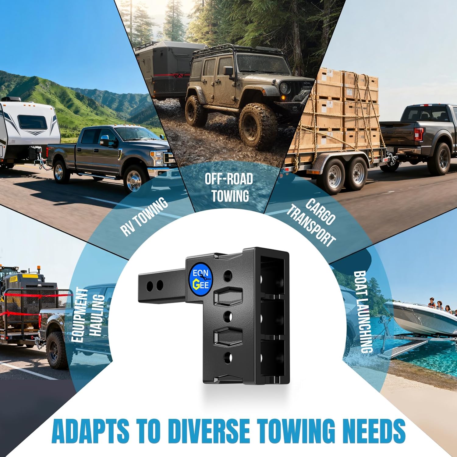 Trailer Hitch Shank Fit 2 Inch Receiver, Adjustable Tow Hitch 5" Drop & Rise, Heavy Duty Drop Hitch Shank for Trucks RV Camper (12,000 LBS GTW/1,500 LBS TW) with Hitch Pins & Clips (Black)