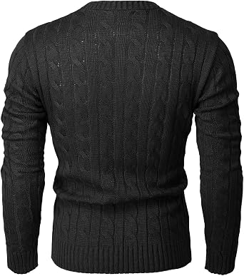 H2H Mens Casual Slim Fit Pullover Sweaters Long Sleeve Cable Knitted Sweater with Button Closure
