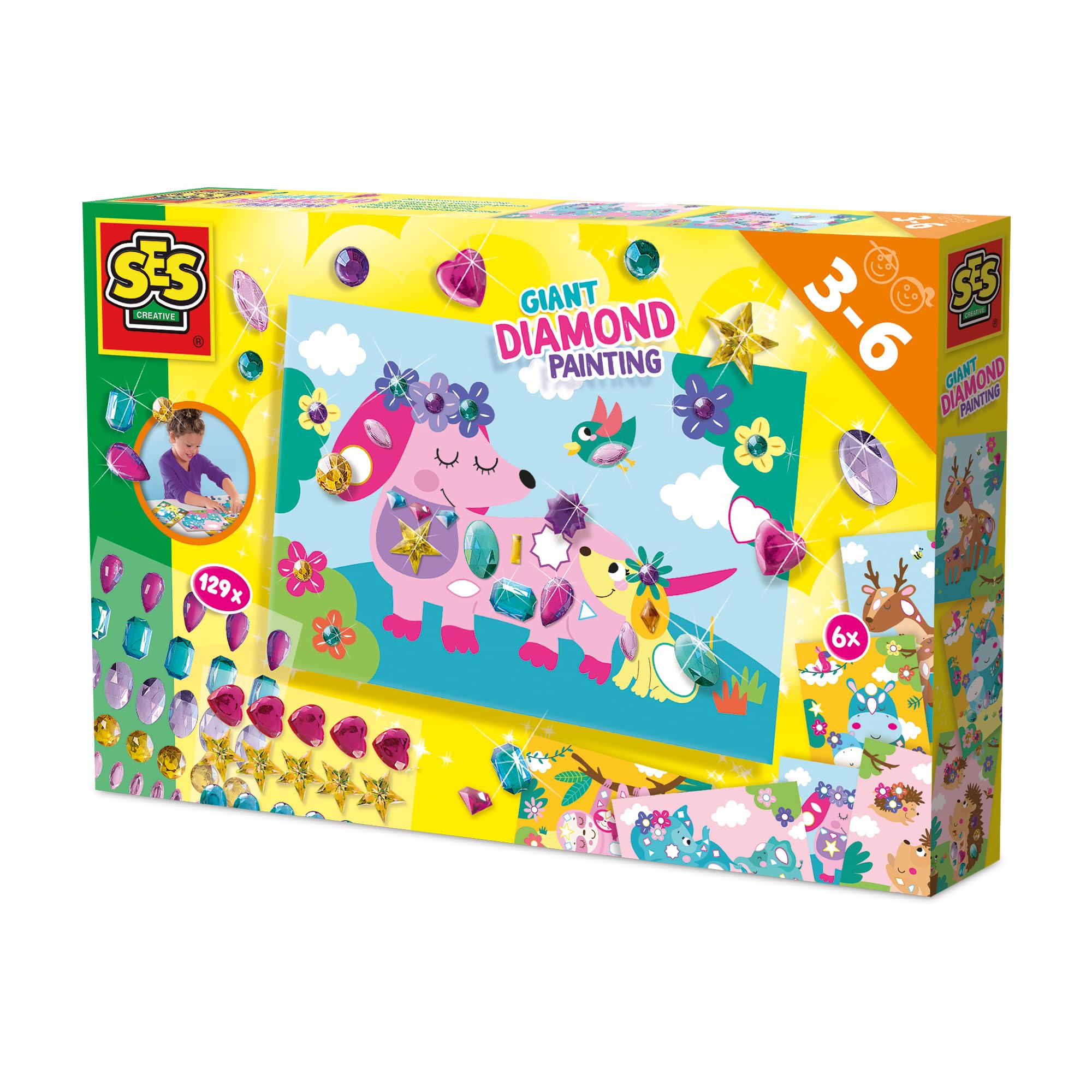 SES Creative - Mega Set Diamond Painting - Craft Set for Children - Self-Adhesive Glitter Stones - Diamond Painting Pictures - Mosaic Craft Set Children - from 3 Years