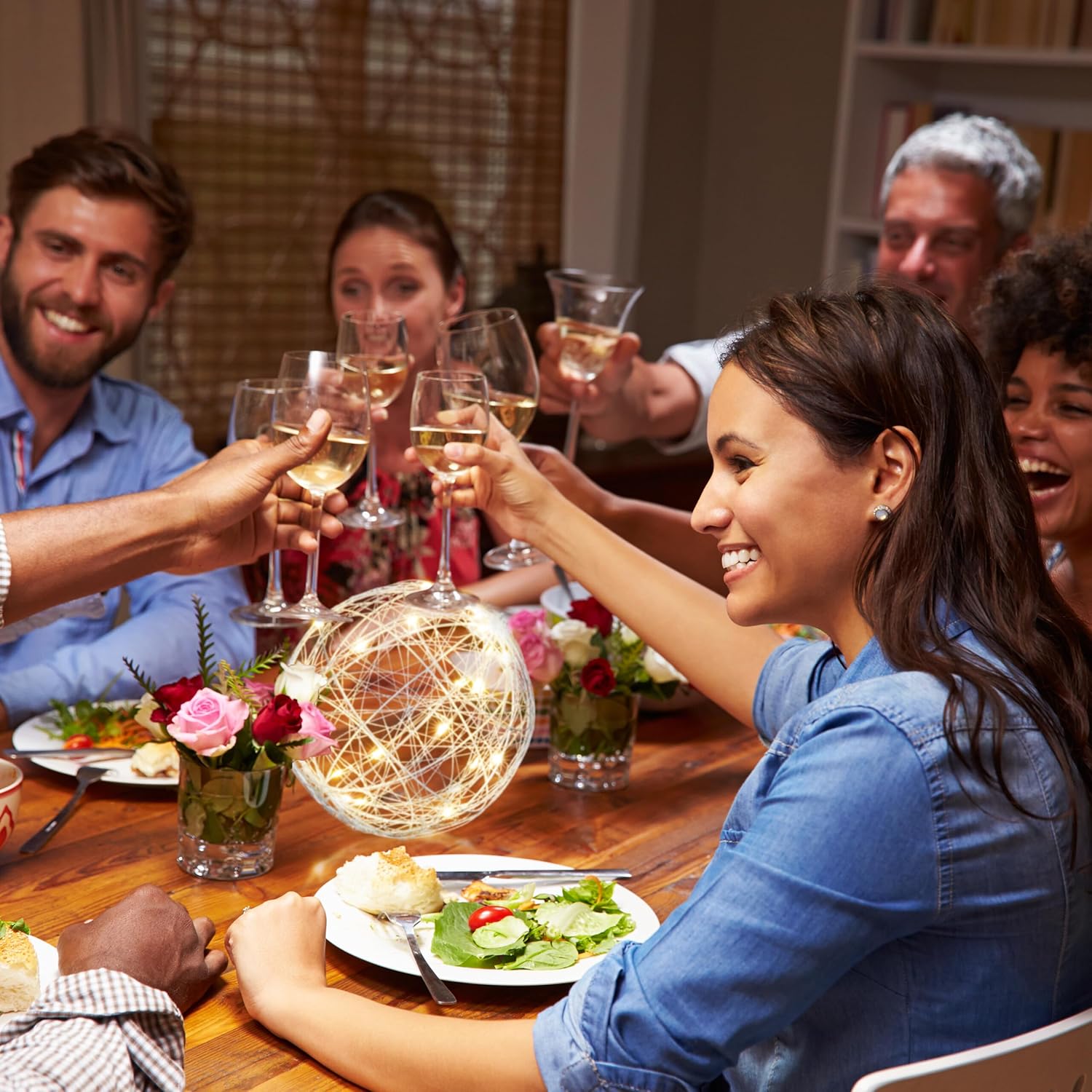 Relaxdays LED Light Sphere, Window Ornament, Autumn, Hang Up Christmas Decor, Battery Powered, Ø 25cm, Silver, Iron, 25 x 25 x 25 cm