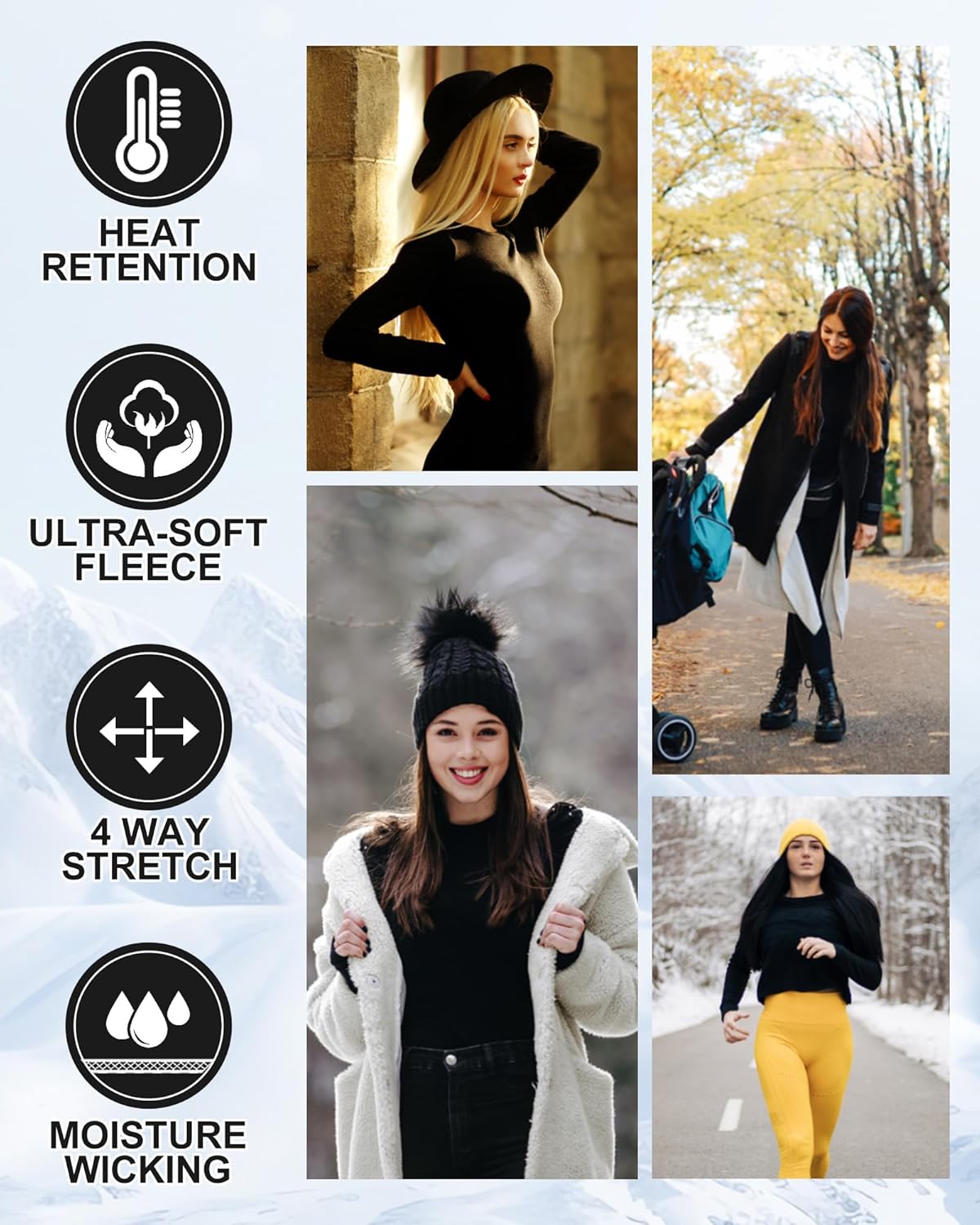 CL convallaria 1 2 4 Pack Women's Thermal Underwear Tops, Women Fleece Lined Long Sleeve Baselayer Shirt for Winter - Image 5