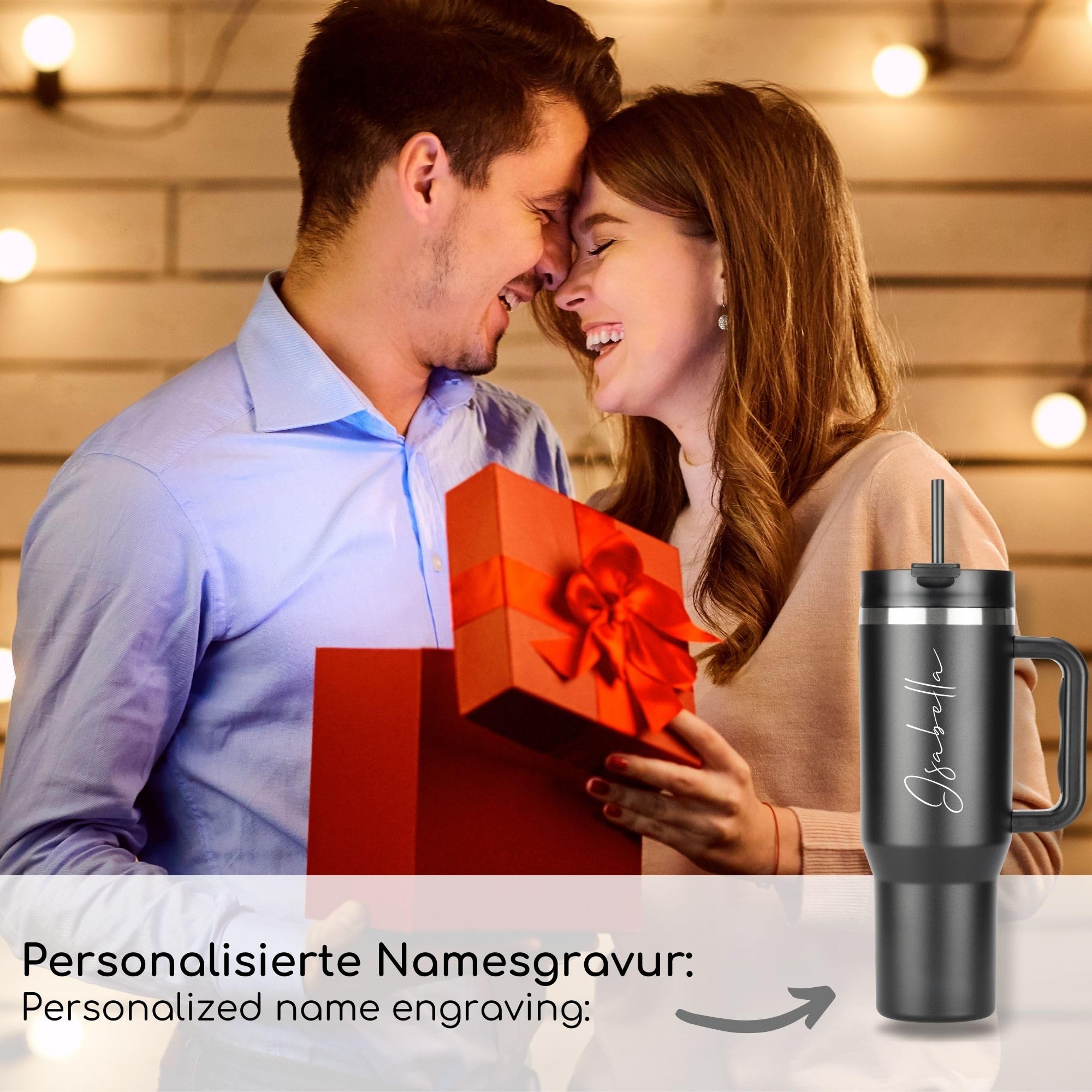 Milu Thermobecher 1200ml mit Strohhalm und Henkel – Ostergeschenke für Frauen & Männer I Geschenk Ideen Papa, Mama, Freund, Freundin I Geschenkideen zum Vatertag Muttertag I Geschenke Opa & Oma