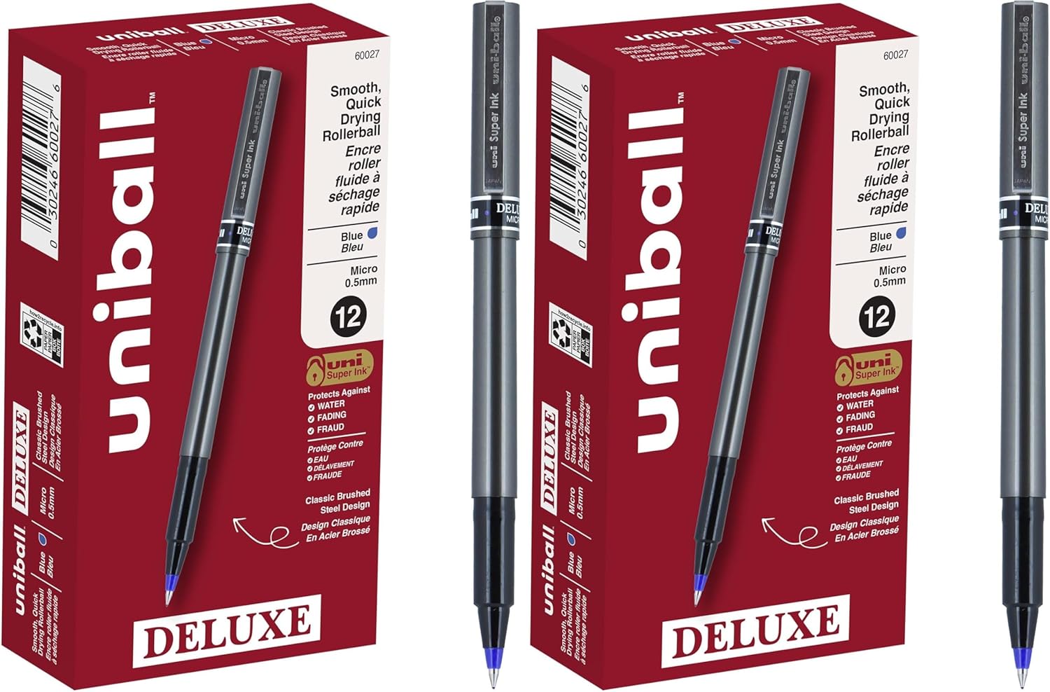 Uni-Ball Deluxe Micro Point Roller Ball Pens, Blue (60027) (Pack of 2)