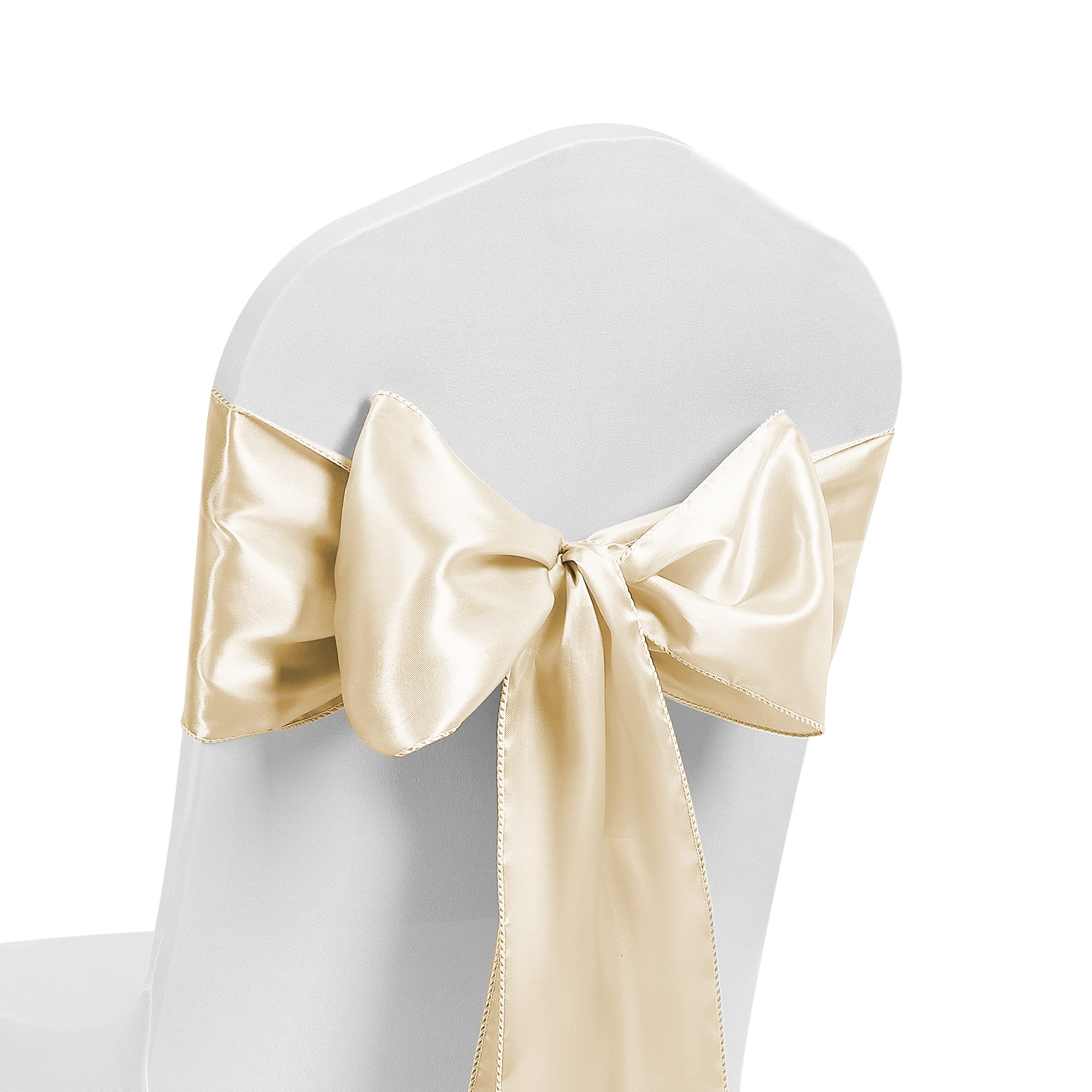 Satin Chair Sash WIDER FULLER BOWS Chair Sashes Bow Back Tie Ribbon Wedding Banquet Decoration (Ivory, 100)