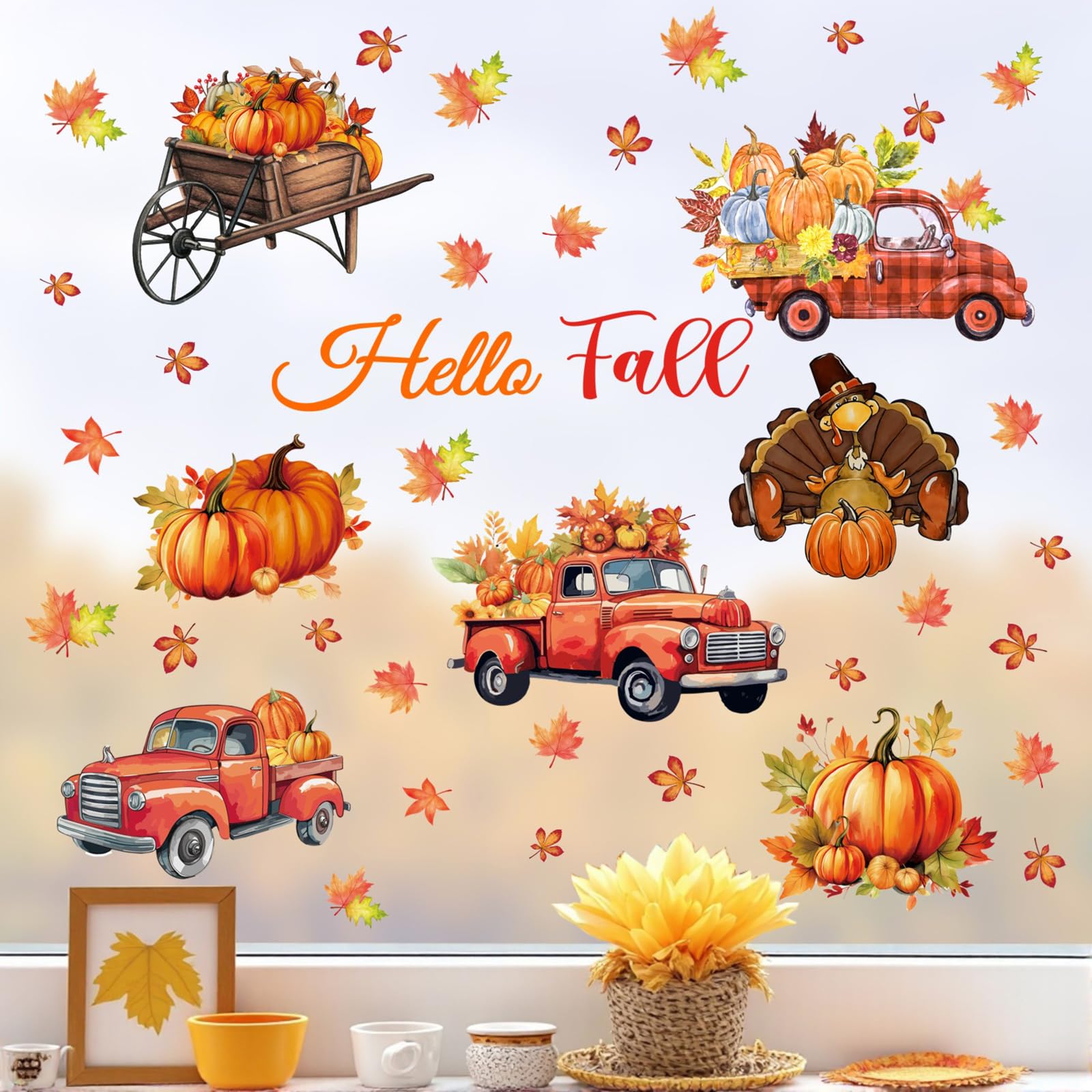 TOARTi Fall Window Stickers,Fall Car Window Decals,Maple Leaves Window Stickers,Thanksgiving Gifts Decals,DIY Vinly Pumpkin Wall Decoration Falling Leaf Decor for LivingRoom Bedroom Nursery Door Decor - Image 3