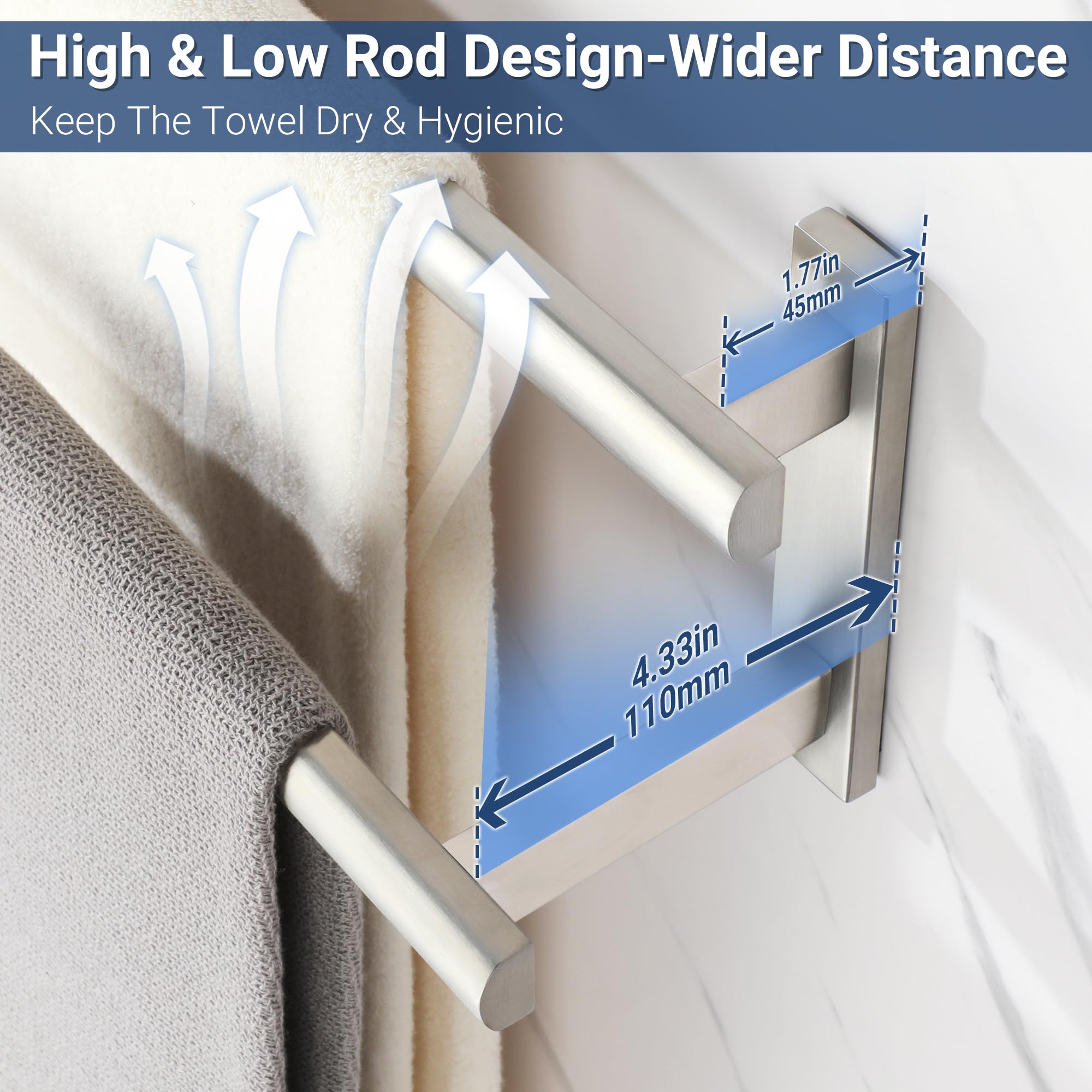 SAYAYO Double Towel Rail Wall Mounted 60CM Bathroom Towels Holder Gold - Image 3