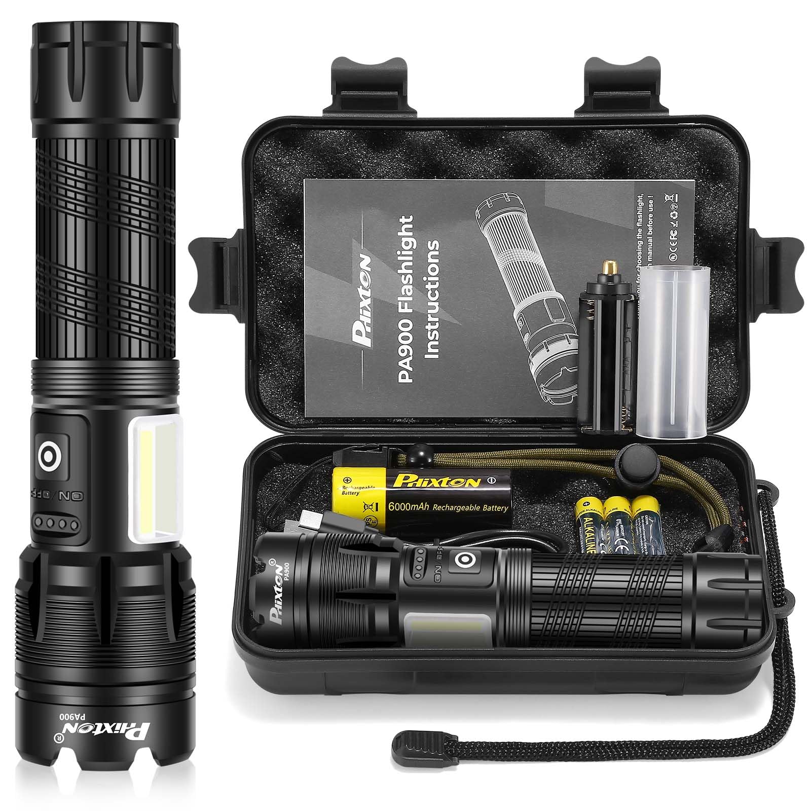 Flashlights Rechargeable LED High Lumens, Powerful 900,000 Lumen Flashlight, High Power Heavy Duty Red & White Flash Lights, Double Source, for Men Gift Emergency Hiking Work