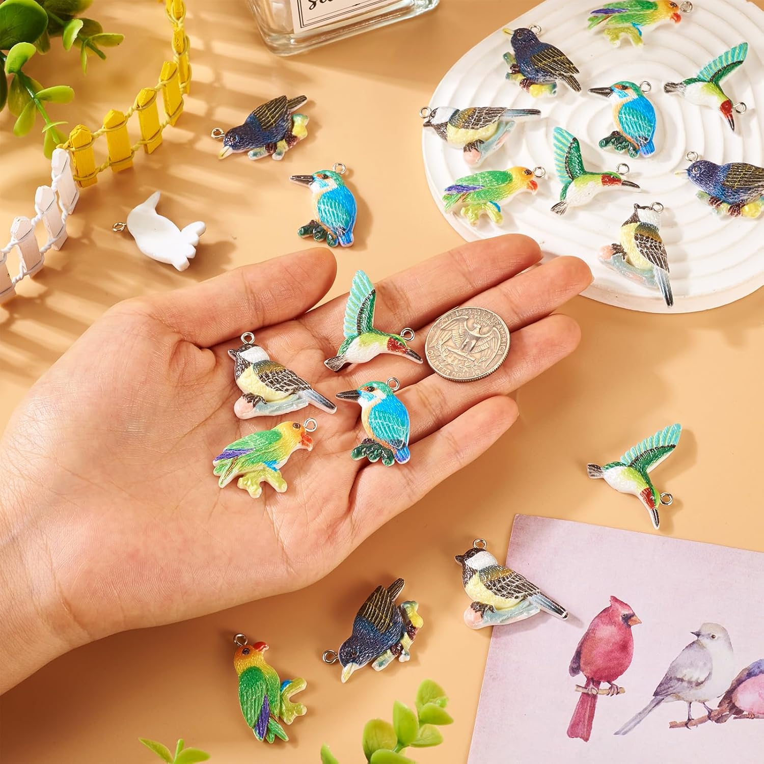 Craftdady 20Pcs 5 Styles Resin Bird Pendants Opaque Flying Animal Charms Colorful Resin Bird Dangle Charms with Platinum Tone Iron Loops 25-33x19-32mm for DIY Earring Necklace Keychain Hang Ornament - Image 6