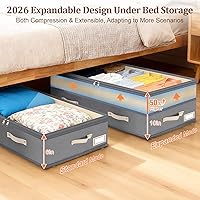 Vista 2 de Dolicer 2 Pack Under Bed Storage with Wheels, 6in-10in Height Adjustable Underbed Storage Containers, 92L XXXL Under Bed Drawers Rolling Bin with