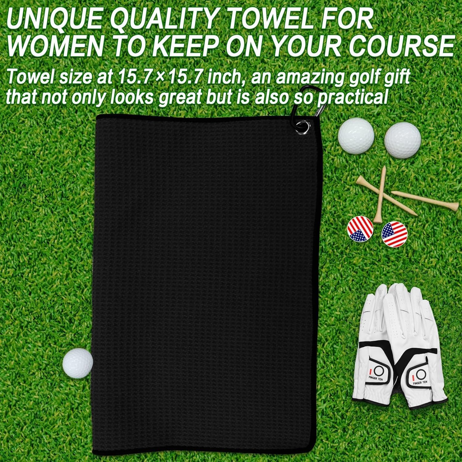 FINGER TEN Golf Towels Bulk for Golf Bags Men Women with Clip 16'' x 16'' Value 30 Pack, Microfiber Fabric Golf Towel for Mini Golf Tournament Fitness Yoga Hiking Camping (Black&Blue&Gray)