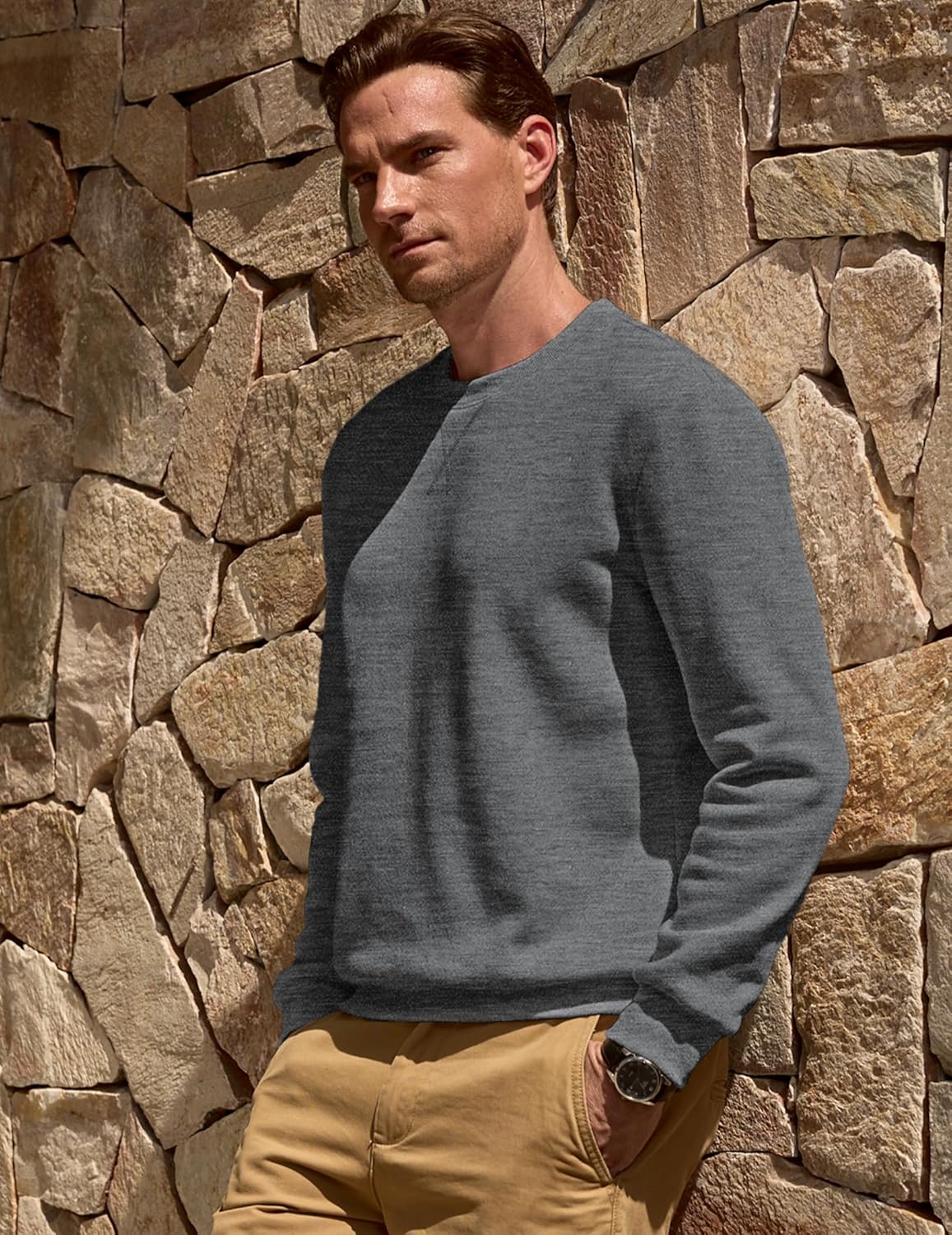 Men's Crewneck Sweatshirts Soild Color Fall Warm Fleece Sweaters Long Sleeve Casual Pullover Shirt - Image 9