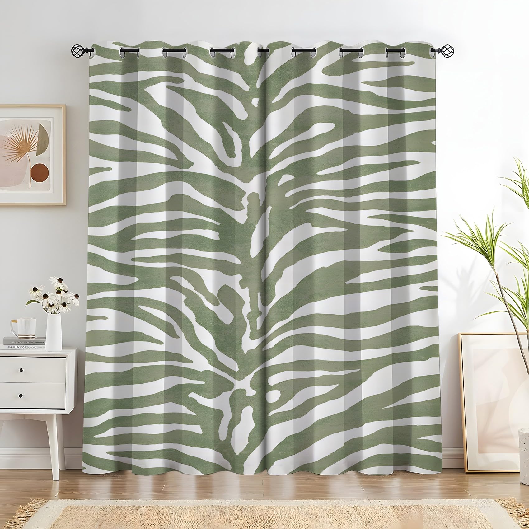 Rideaux occultants chambre salon moderne imprimé zébré vert L75xH166 rideaux draperies SX871
