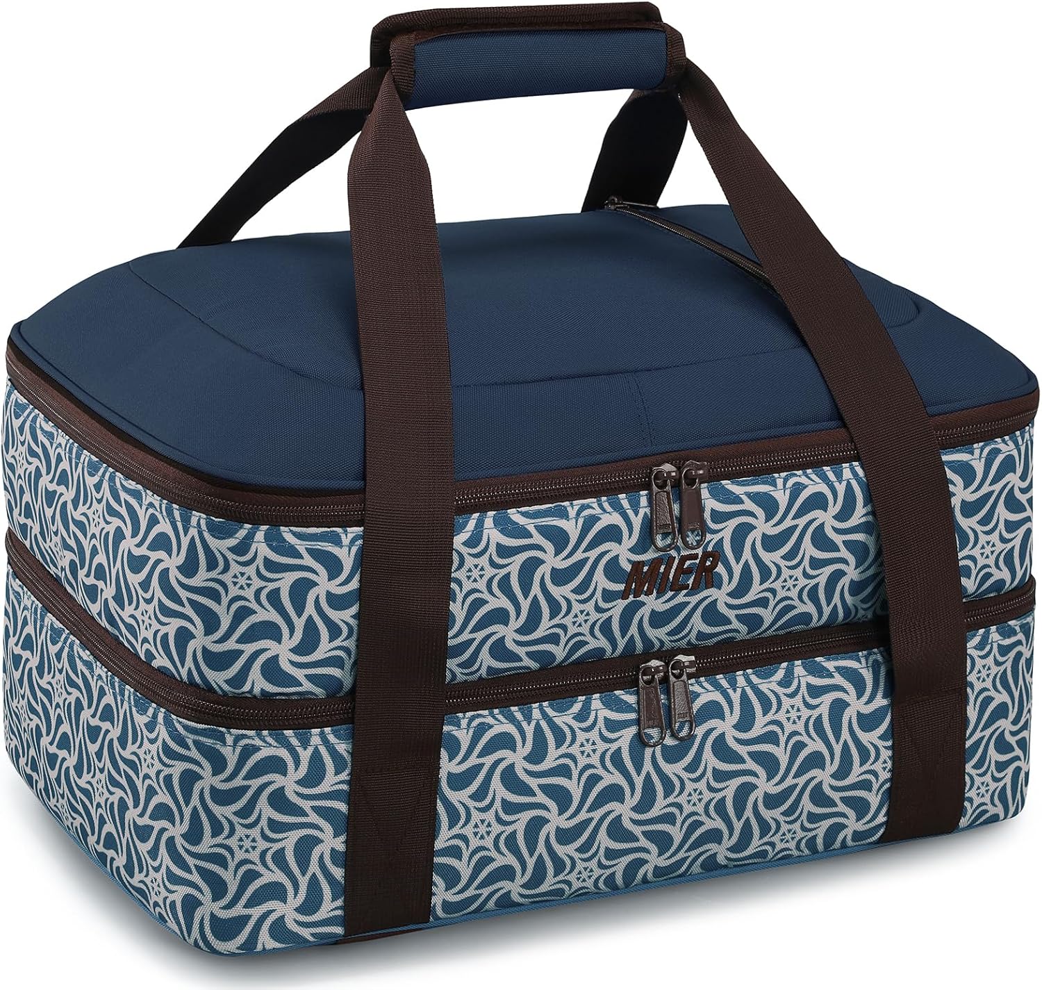 MIER Insulated Casserole Carrier Fits 9"x13" Baking Dishes/Foil Pans, Double Food Carriers Bag Thermal Holder for Hot or Cold Food Lasagna Lugger Potluck Parties Picnic Travel, Deep Blue