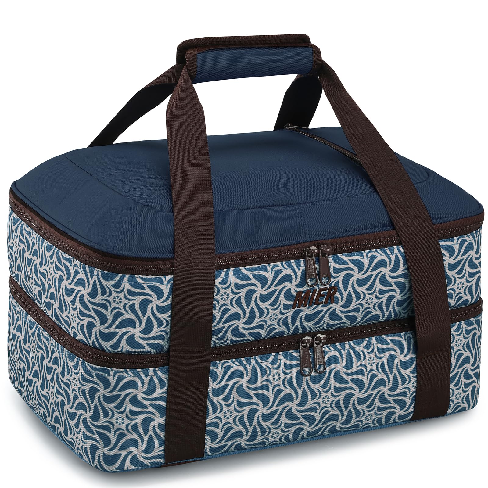 MIER Insulated Casserole Carrier Fits 9"x13" Baking Dishes/Foil Pans, Double Food Carriers Bag Thermal Holder for Hot or Cold Food Lasagna Lugger