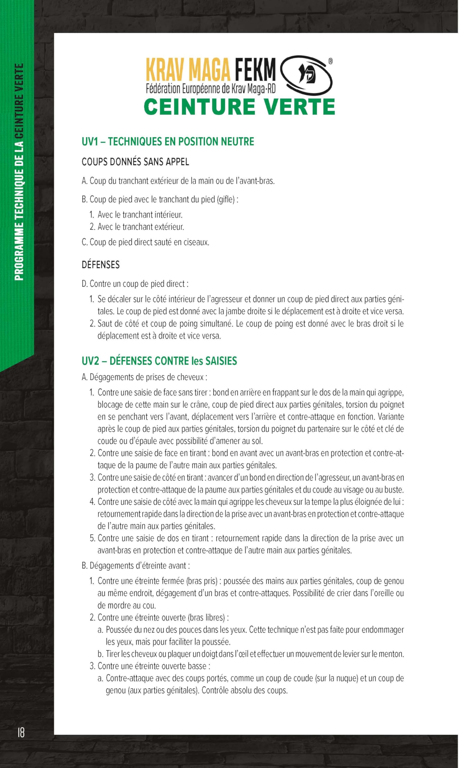Krav Maga, niveau intermédiaire de self-défense: Programmes officiels des ceintures bleue et verte