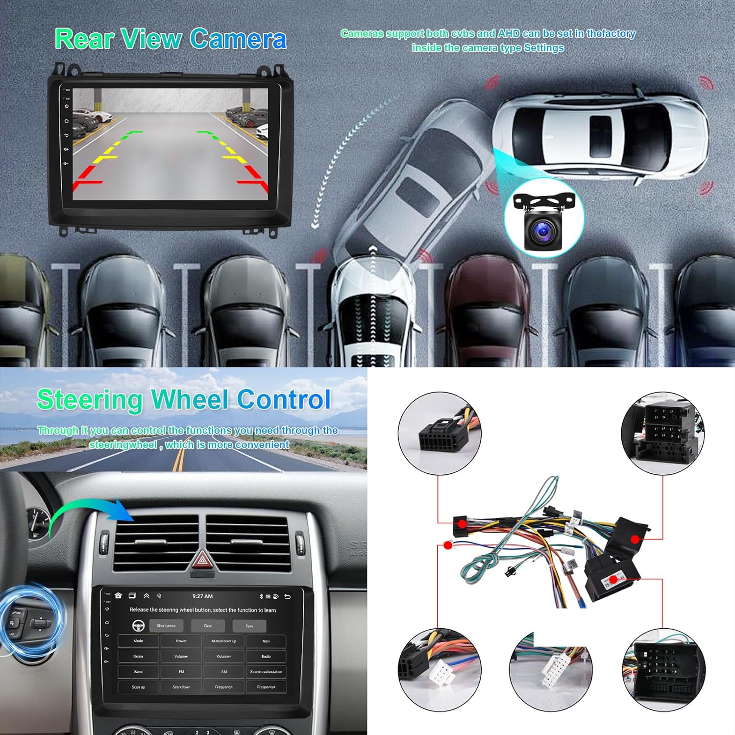 Hodozzy Android Car Radio wiring harness and rear view camera installation