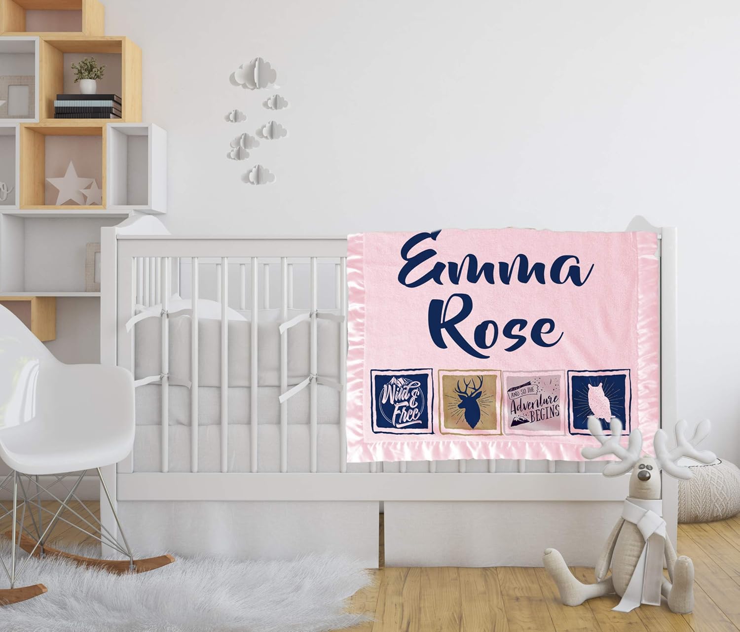 Baby Blanket Personalized with Name and Monthly Milestones Wild and Free Woodland Adventure Begins Gender Neutral 30 x 40 Satin Edge Super Soft Idea (Pink, 30 x 40)