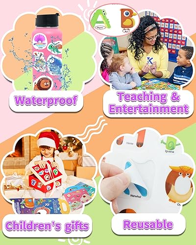 Miniatura 3 de QKilisy 3 juegos de calcomanías reutilizables para niños pequeños (frutas y verduras + animales + océano), calcomanías de gelatina impermeables para