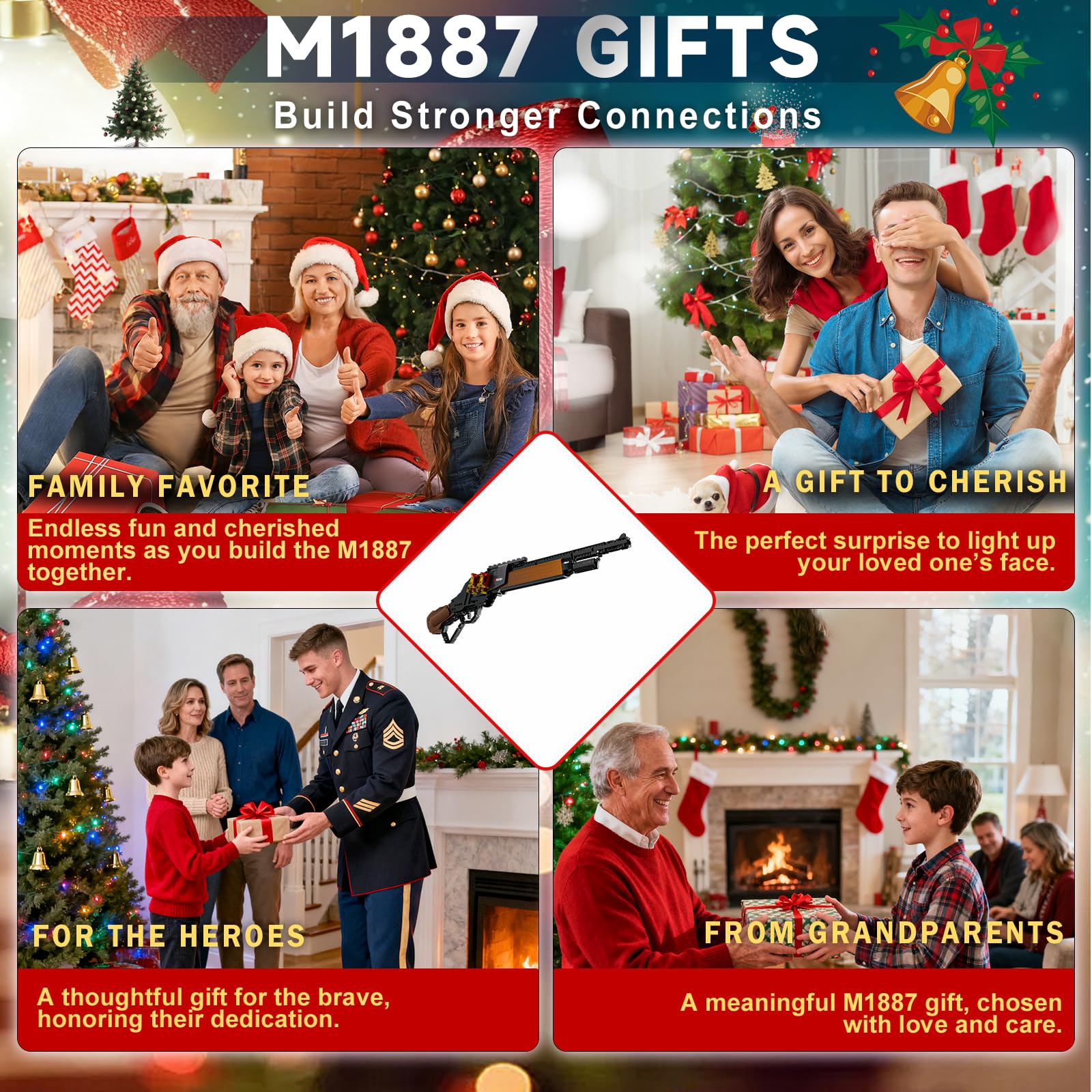 Sosuy M1887 Baustein Gewehr Set, 1:1 Waffenmodell Spielzeug für Kinder Männ | 1370Stk Schießbare Sturmgewehr Klemmbausteinel, Scharfschütze Pistole Bausatz Militärfans Geschenk für Erwachsene Jungen ab 8