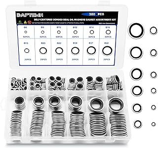 380 PCS Metric Bonded Sealing Washers, NBR Zinc-Plated Steel Self-Centred Sealing Rubber Washers, Automotive Seal Gasket Crush Washers Assortment Kit Set, Includes Sizes of M6-M30