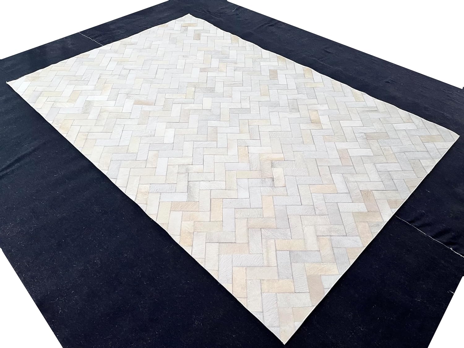 9x12 ft Beige 2 Cowhide Leather Area Rug Soft & Flat Weave Fade Resistant Machine Washable Non Slip Genuine Modern Floor Accent Cow Indoor Home Décor Area Carpets for Living Room Bedroom