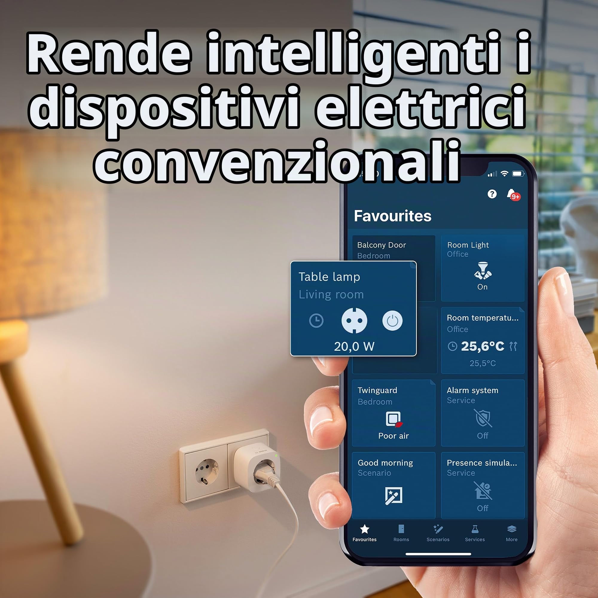 Bosch Smart Home presa intelligente compatta [+M], presa Wifi smart, app controllabile con funzione di risparmio energetico, uso in sistemi Bosch Smart Home o Matter di altri produttori, set 4 pz.