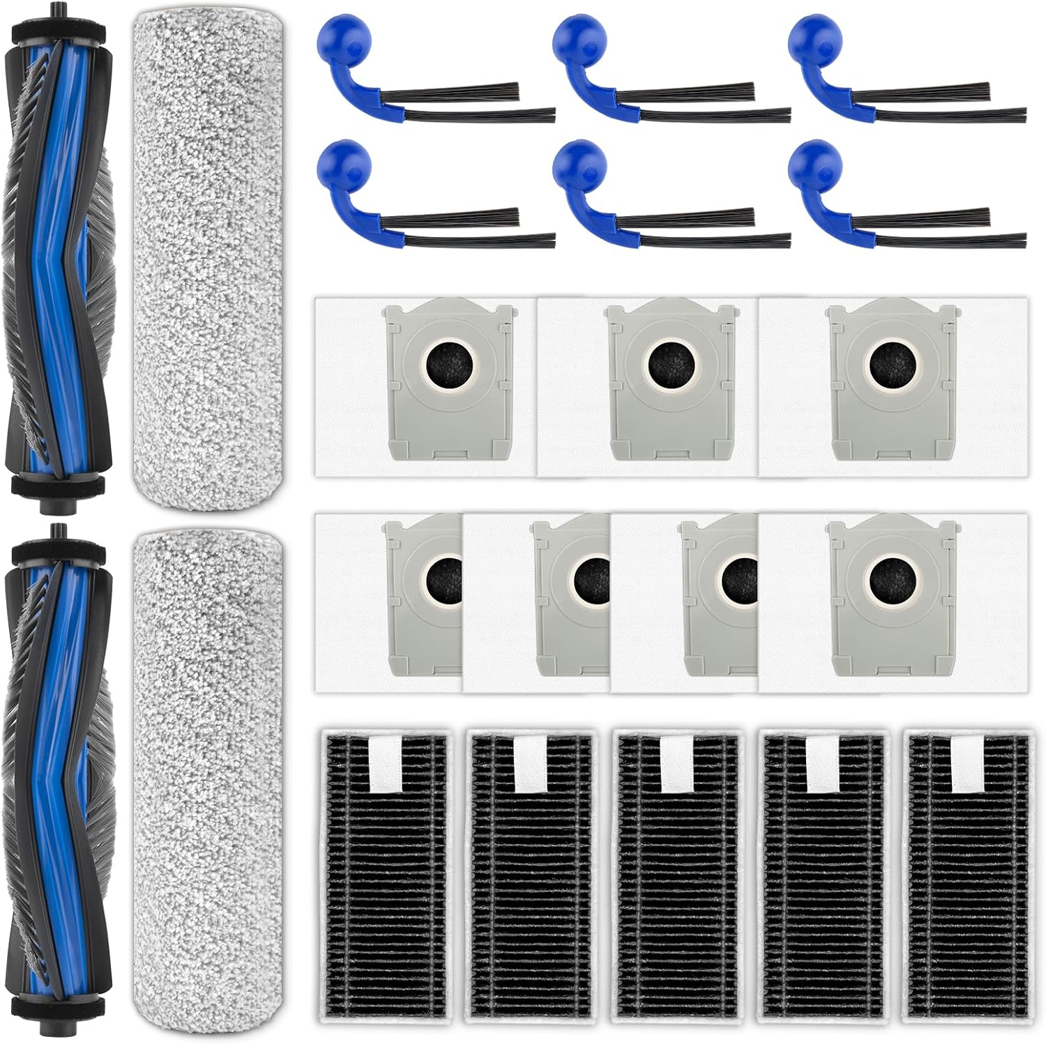 (21 Pack) T50 Pro Replacement Parts for ECOVACS DEEBOT T50 Pro/ T50 Omni/ T50 Pro Omni Robot Vacuum Cleaner, 1 Roller Brush, 6 Side Brushes, 5 Dust Bags, 5 HEPA Filters, 4 Mop Pads