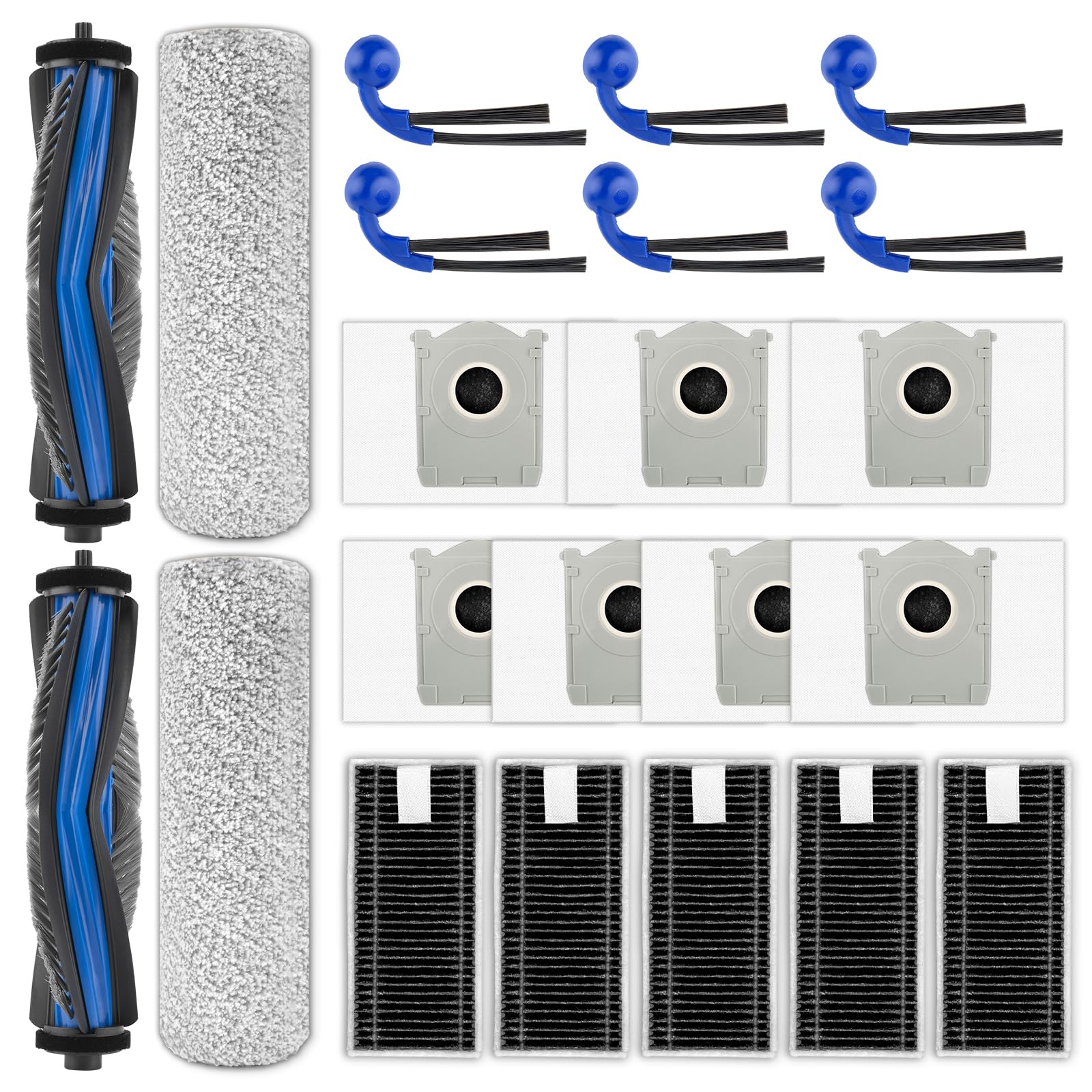 (22 Pack) T80 Omni Replacement Parts Compatible with ECOVACS DEEBOT T80 Omni Robot Vacuum, 2 Roller Brushes, 2 Brush Rollers, 6 Side Brushes, 7 Dust Bags, 5 HEPA Filters, Accessories Kit