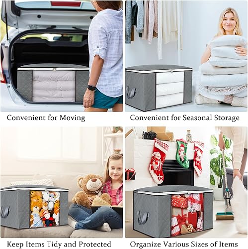 Miniatura 6 de QBSM Paquete de 6 organizadores y almacenamiento de armario, bolsas plegables de almacenamiento de ropa con ventana transparente y asas,