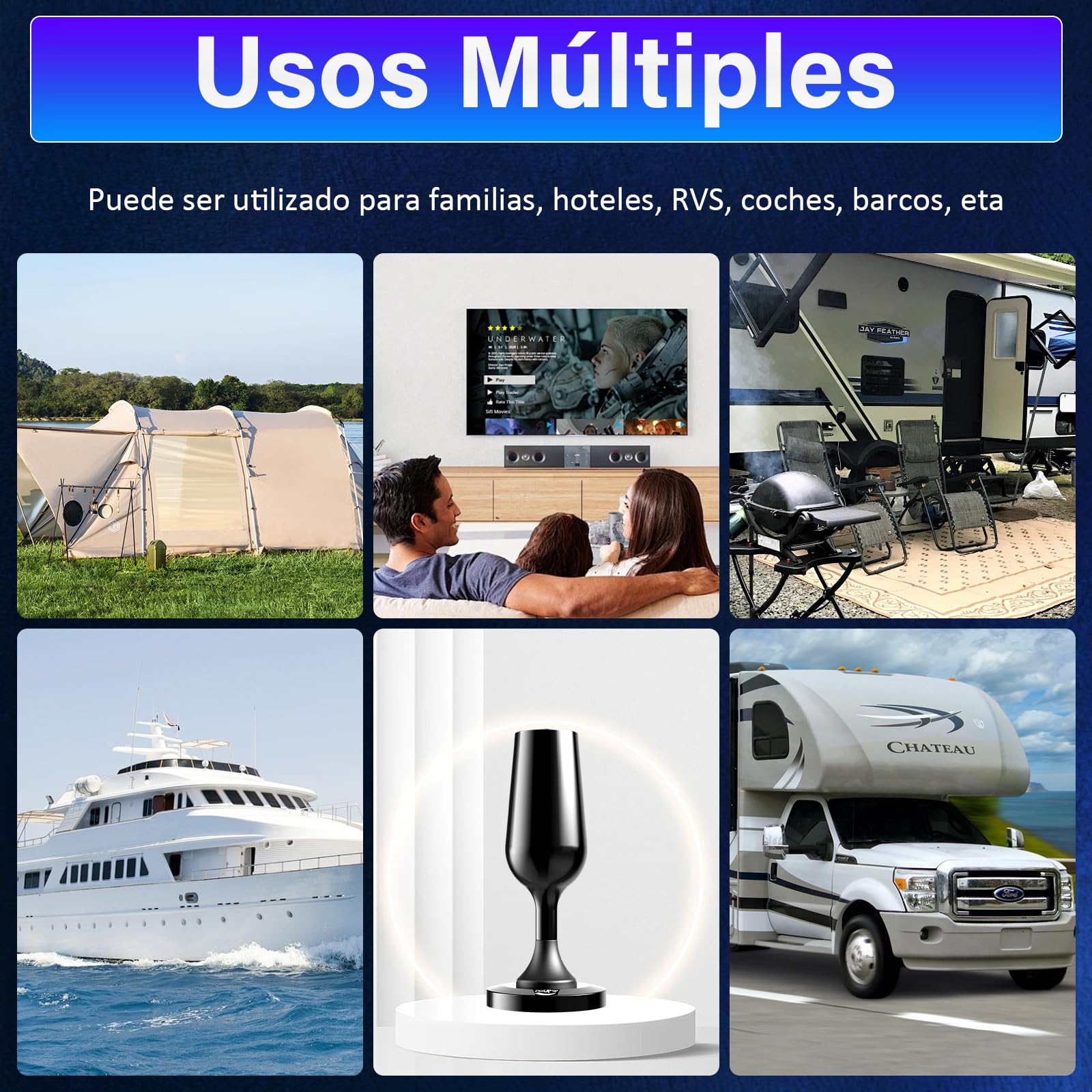 Antenna TV interna potente 2025, digitale antenna TV portatile con base magnetica e amplificatore di segnale - 4K 1080P VHF UHF DVB-T2 DVB-T - (nero)