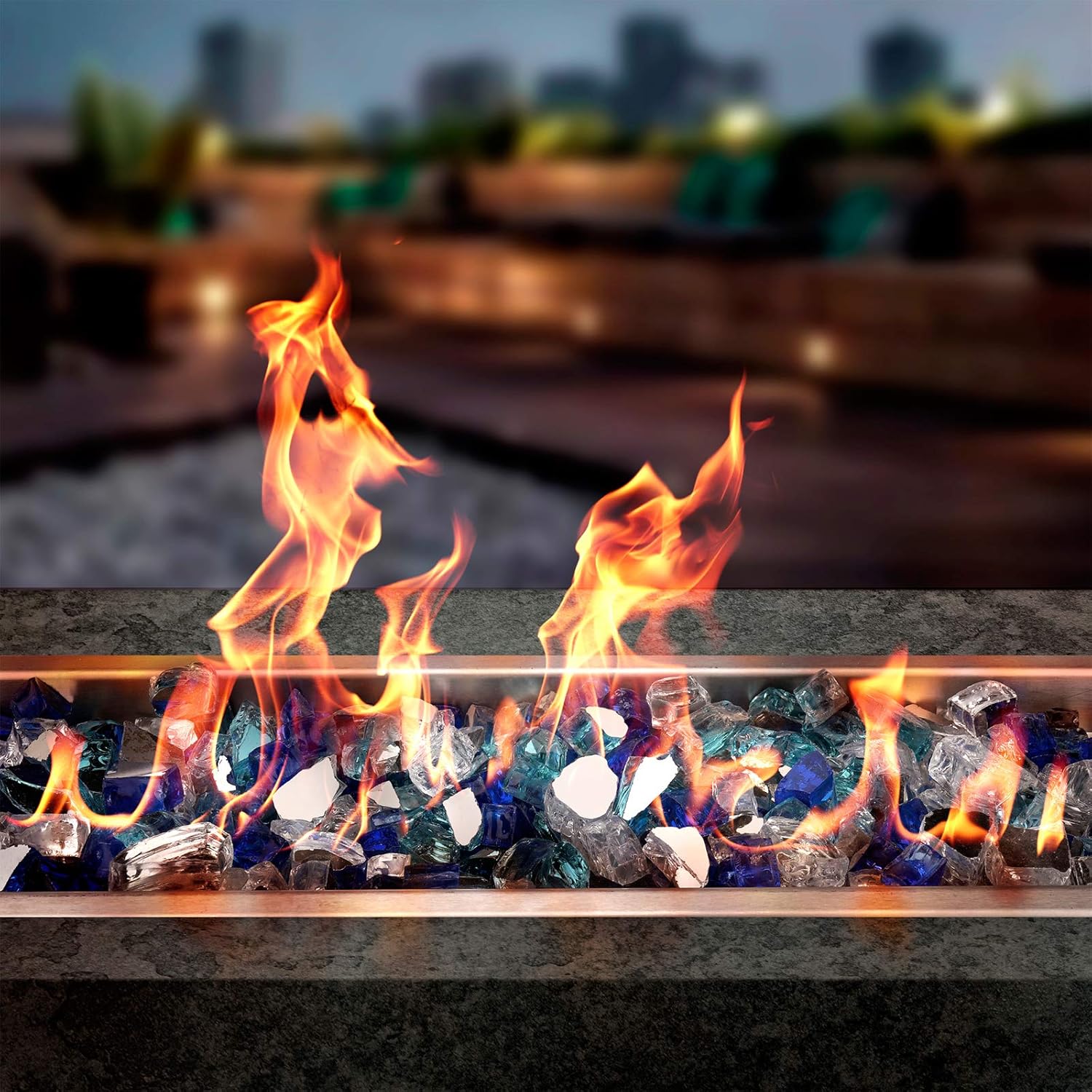 Onlyfire 10 Pounds Blended Reflective Fire Glass for Fire Pit Fireplace and Landscaping, 1/2 Inch Mixed Colored High Luster Fireglass Rocks for Outdoor and Indoor Use - Aqua Blue+Platinum+Cobalt Blue