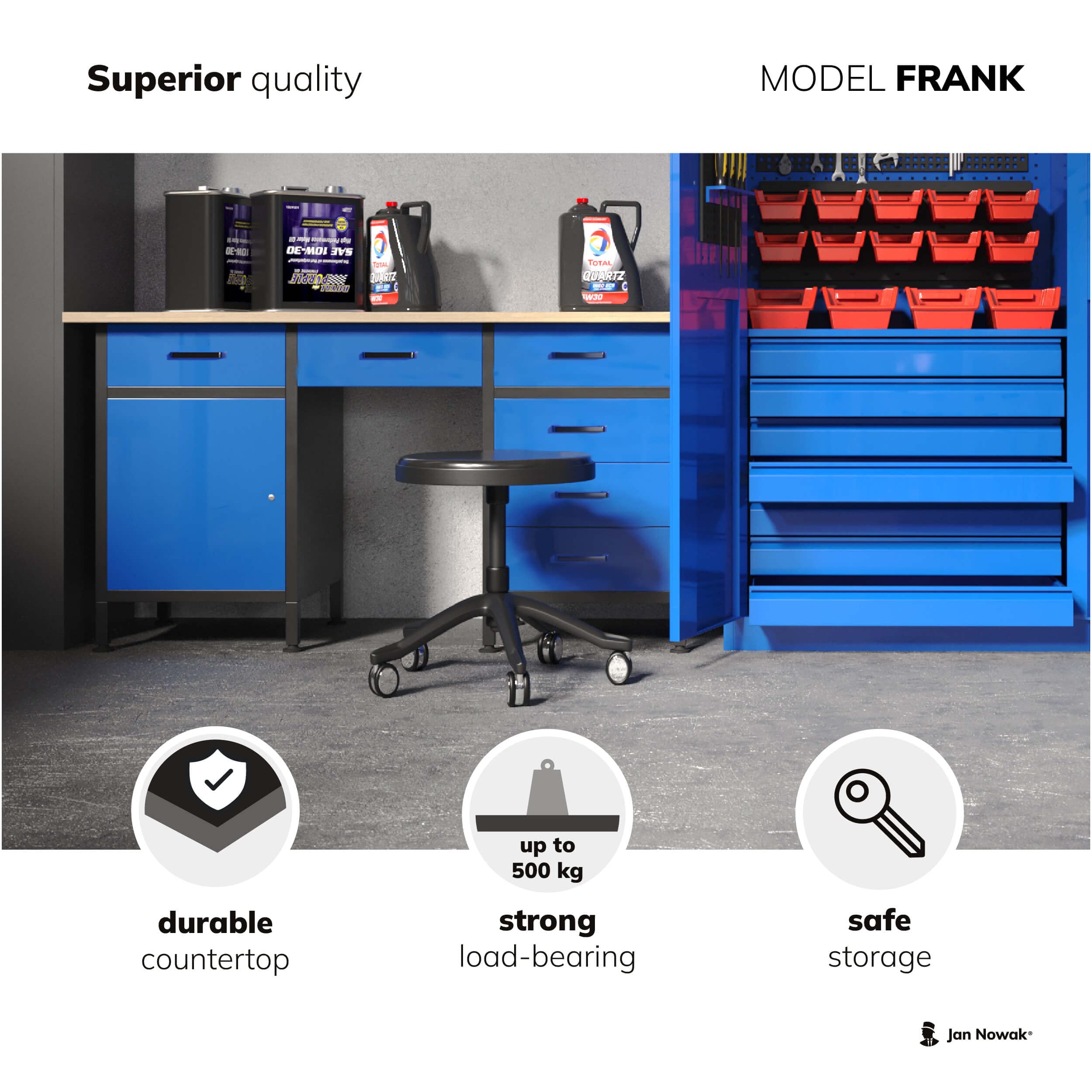 Banco de Trabajo con Encimera Mesa de Trabajo 6 Cajones MDF 500 kg Metal 170x60x85 cm Negro