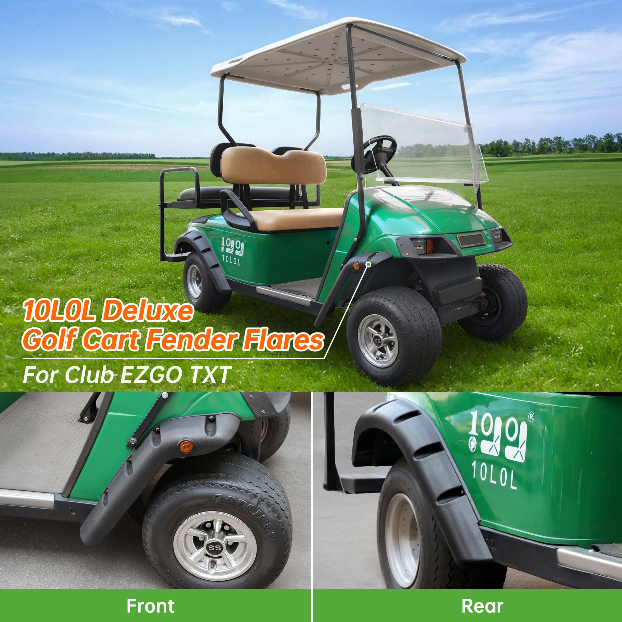 10L0L Upgraded Golf Cart Fender Flares for EZGO TXT 1998-2013 Gas/Electric (Not Fits 48V Electric), with Stainless Steel Screws, Set of 4(Only Fit Original Models)