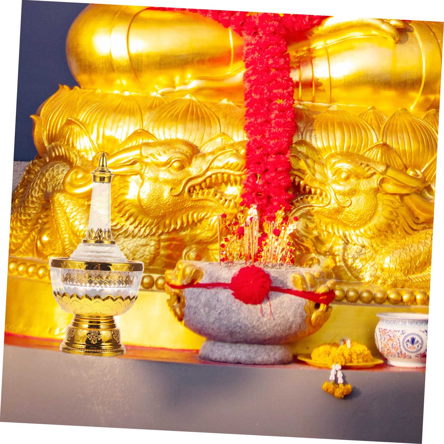 3 Sets Wasserversorgungsbecher, Tropfflasche, heiliger Becher, Fengshui-Klangschale, Feng Shui-Anbetungsschale, Tempel, Kupferschale, Meditationsschale, thailändisches Opfertablett, Kunststoff, Messin
