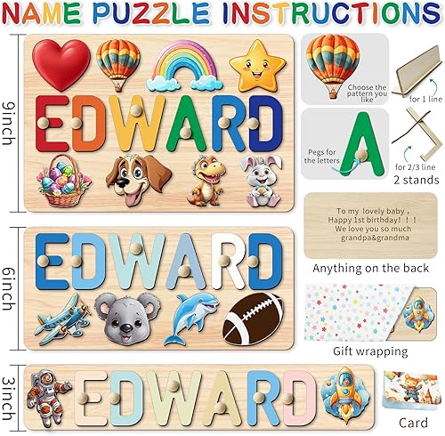 Miniatura 6 de PENDELY Rompecabezas de nombres para niños pequeños de 1 a 3 años, rompecabezas de nombre personalizado, regalo personalizado para bebé,