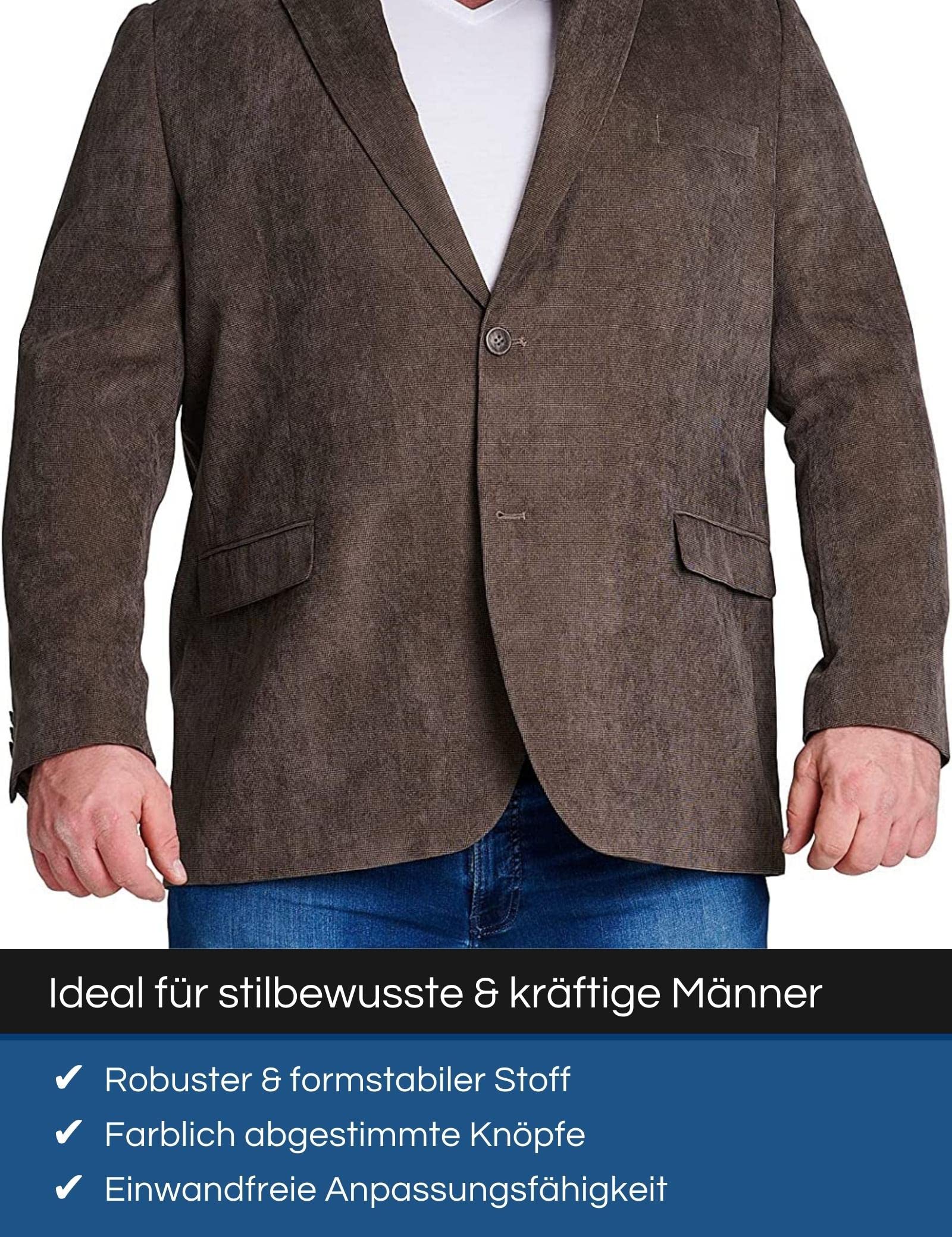 Mill&Tailor Herren Sakko Braun I Jackett für Männer I Einreiher Sakko I Modern & Sportlich I Sakko für Hochzeit & Business I Herrensakko für kräftige Männer
