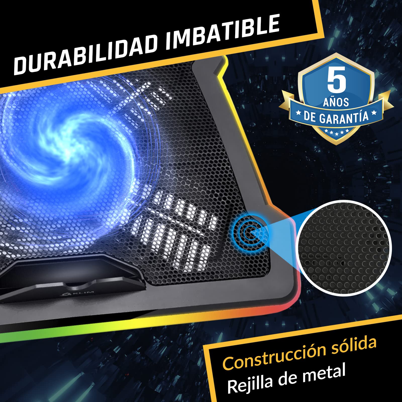 KLIM Ultimate - Base Refrigeradora Portatil RGB - 11" a 17" - Refrigerador Portátil Gaming - Nueva - Ventilador USB - Estable y silenciosa - Compatible con Mac PS4 PS5 - Negro