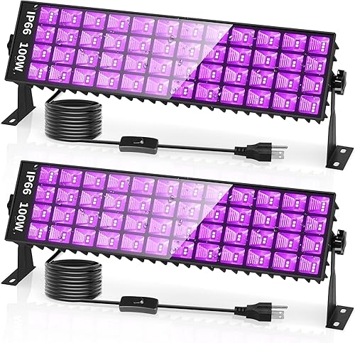 SHGPODA Paquete de 2 barras de luz LED negras de 100 W, área de luz de 40 x 40 pies, 105 LED de luz negra con cable de alimentación de 5 pies,