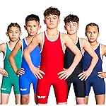 Elite Sports Kids Wrestling Youth Singlet, Standard Boys Wrestling Singlets (Red, Small)