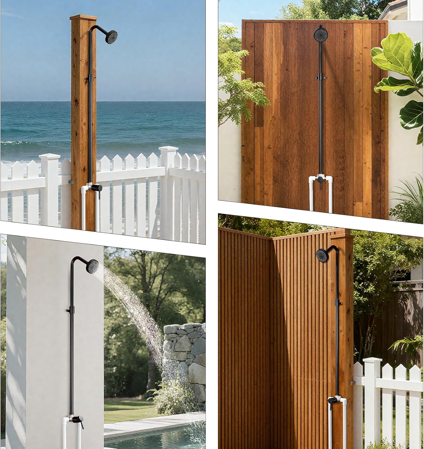 Outdoor Shower System – Adjustable Height, 4" Shower Head – Matte Black Bathtub & Shower Trim Kit for Patio, Garden, Pool – Ideal for Outdoor Use